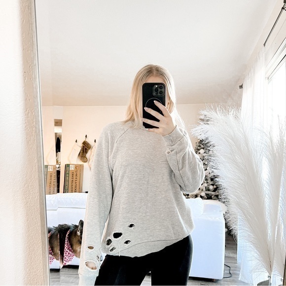 Project Social T Gray Distressed Crew Neck Sweater Cotton Tencel Blend Size S - Picture 1 of 5